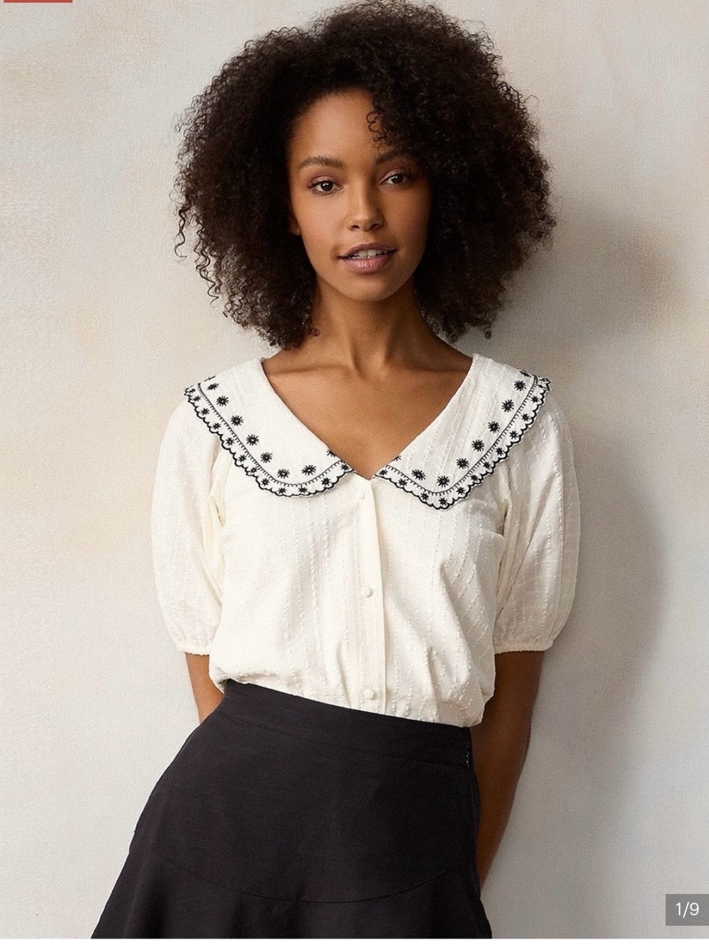 Embroidered Peter Pan Collar Blouse - White